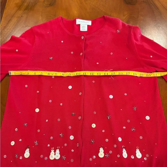 Susan Bristol Vibrant Red snowmen sweater, size L - Picture 10 of 11